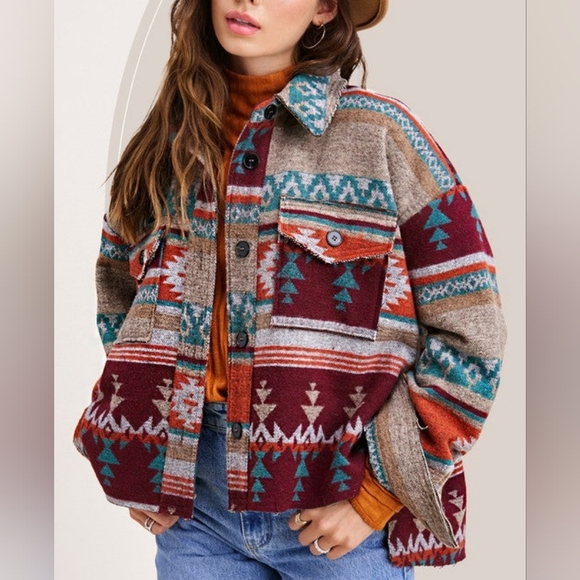 Boho Aztec Rancher Jacket Shacket - Picture 2 of 2